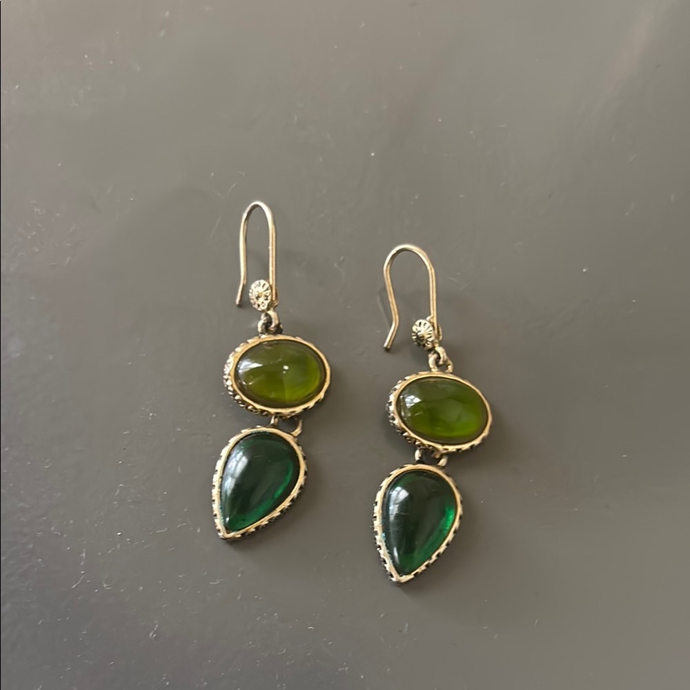 Green and Gold Gemstone Drop Earrings